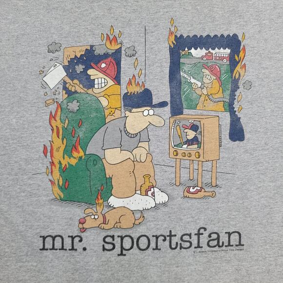 Vintage Funny Firefighter Couch-Potato Shirt Large 22x28 Gray - Picture 8 of 14